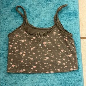 Aeropostale pink and green floral cropped tank top